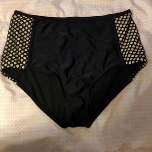 Nude and black mesh side detail bikini bottoms